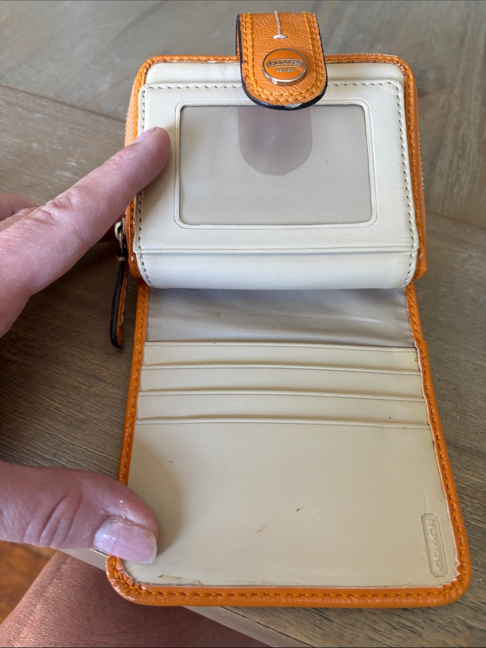 Coach Brown Signature Canvas Wallet with Orange Trim - Picture 4 of 8